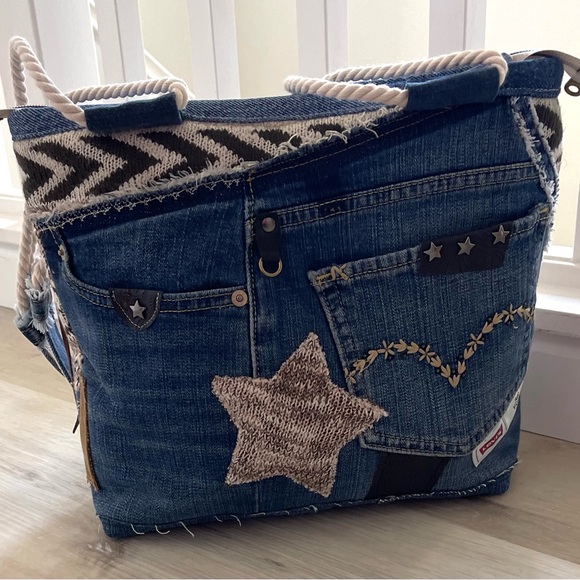 Denim & Knit Sweater-Upcycled Bag | Eco-Friendly, Handmade, One-of-a-Kind - Picture 15 of 16
